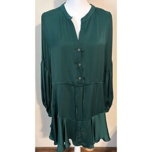 Baltic Born Garland Dress Women's L NWT Green Long Sleeve Tiered Midi Drawstring